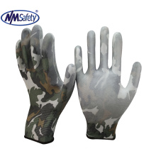 NMSAFETYEN388 13 gauge nylon or polyester liner coated flower print PU gardening camouflage work gloves